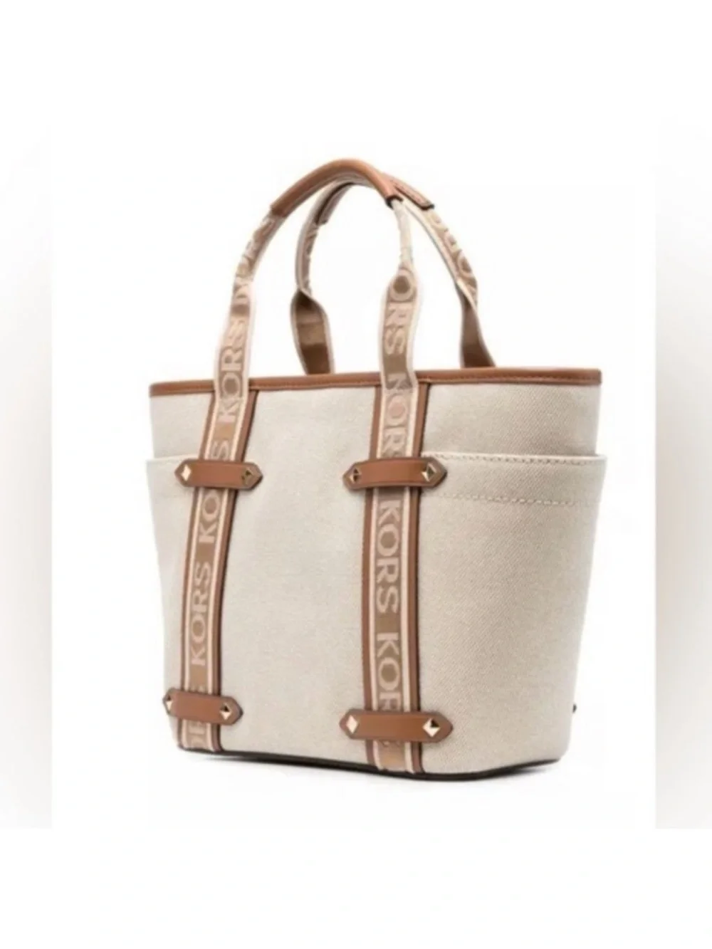 MICHAEL KORS Maeve Small Canvas Open Tote Luggage Leather NWT $298